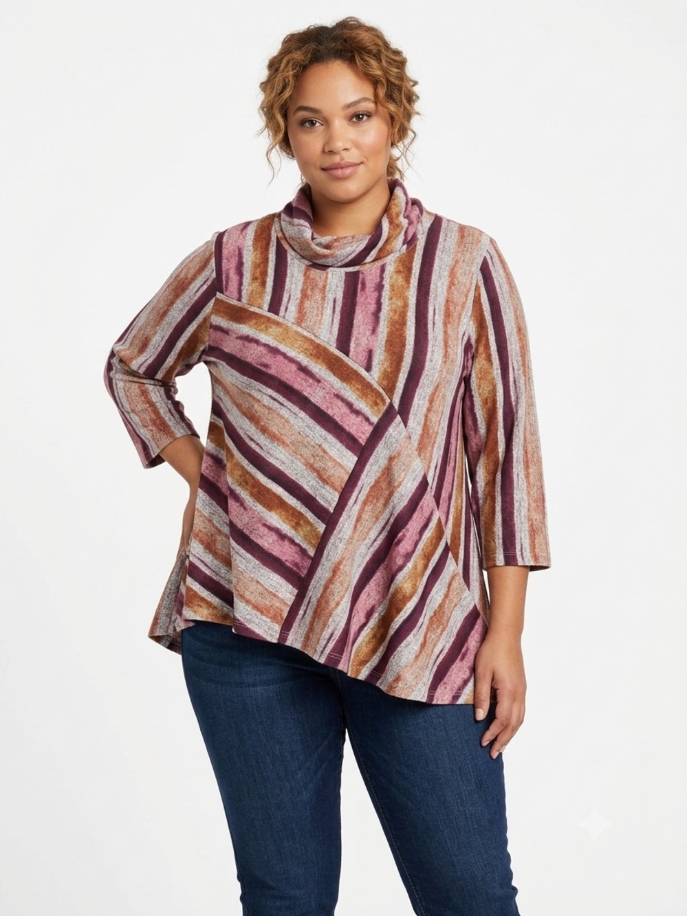 Alfred Dunner NWOT Striped Pullover Cowl Neck Stretchy Knit